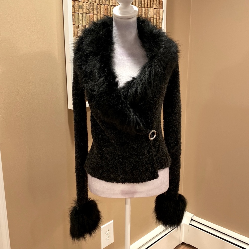 Chat Black Mohair Wrap Sweater 20” length